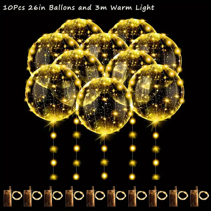 10pcs LED Balloons: Luminous Bobo Light-Up Flashing Helium Balloons(Warm Light)-4