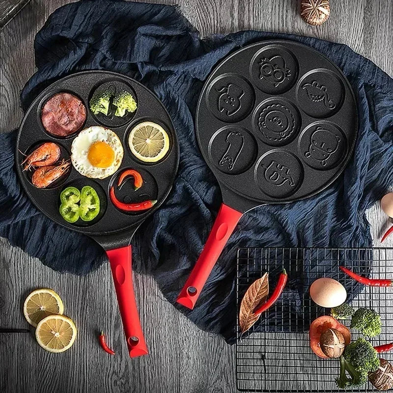 Seven-Hole Animal Face Pancake Frying Pan Non-Stick Black-1