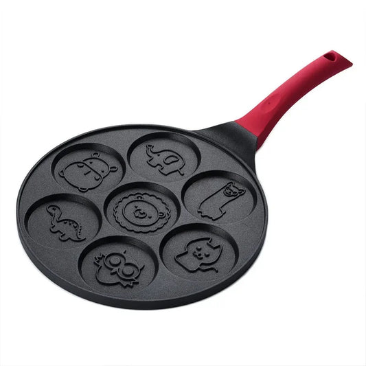 Seven-Hole Animal Face Pancake Frying Pan Non-Stick Black-0