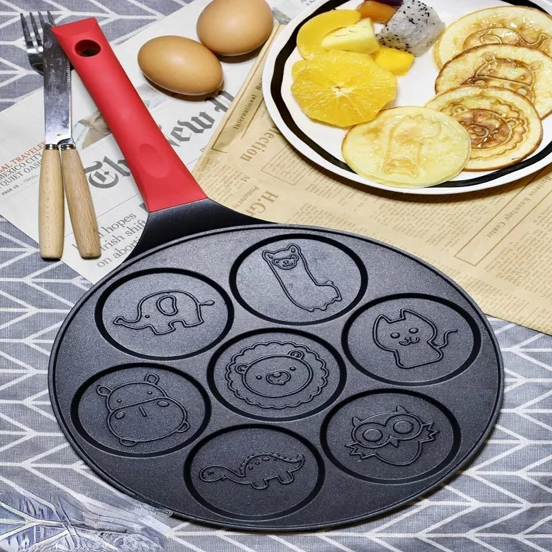 Seven-Hole Animal Face Pancake Frying Pan Non-Stick Black-2