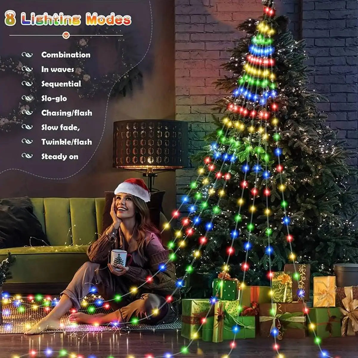 Waterfall Tree Fairy Light USB 8 Modes Curtain Light-2