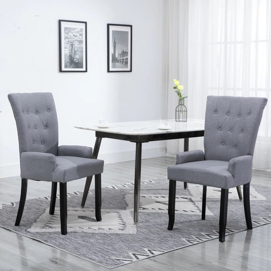 NNEVL Dining Chairs with Armrests 2 pcs Light Grey Fabric-0