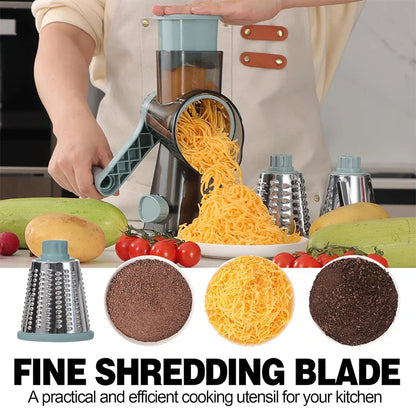 3-in-1 Rotary Cheese Grater – Versatile Manual Vegetable Slicer & Nut Grinder (Blue)-1