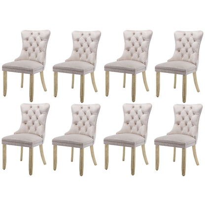 NNEDSZ 8x Velvet Dining Chairs Upholstered Tufted Kithcen Chair with Solid Wood Legs Stud Trim and Ring-Beige