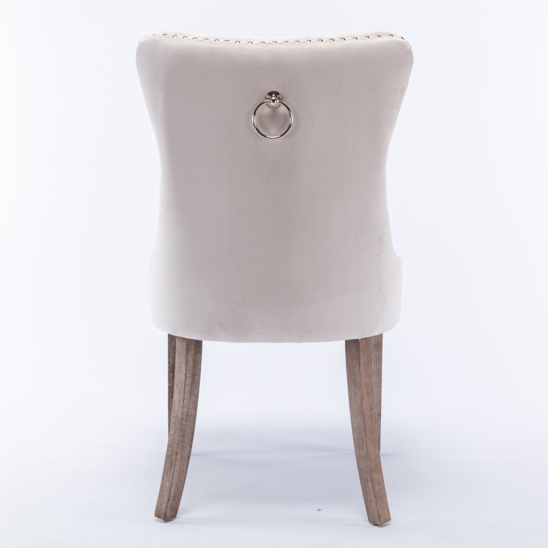NNEDSZ 8x Velvet Dining Chairs Upholstered Tufted Kithcen Chair with Solid Wood Legs Stud Trim and Ring-Beige
