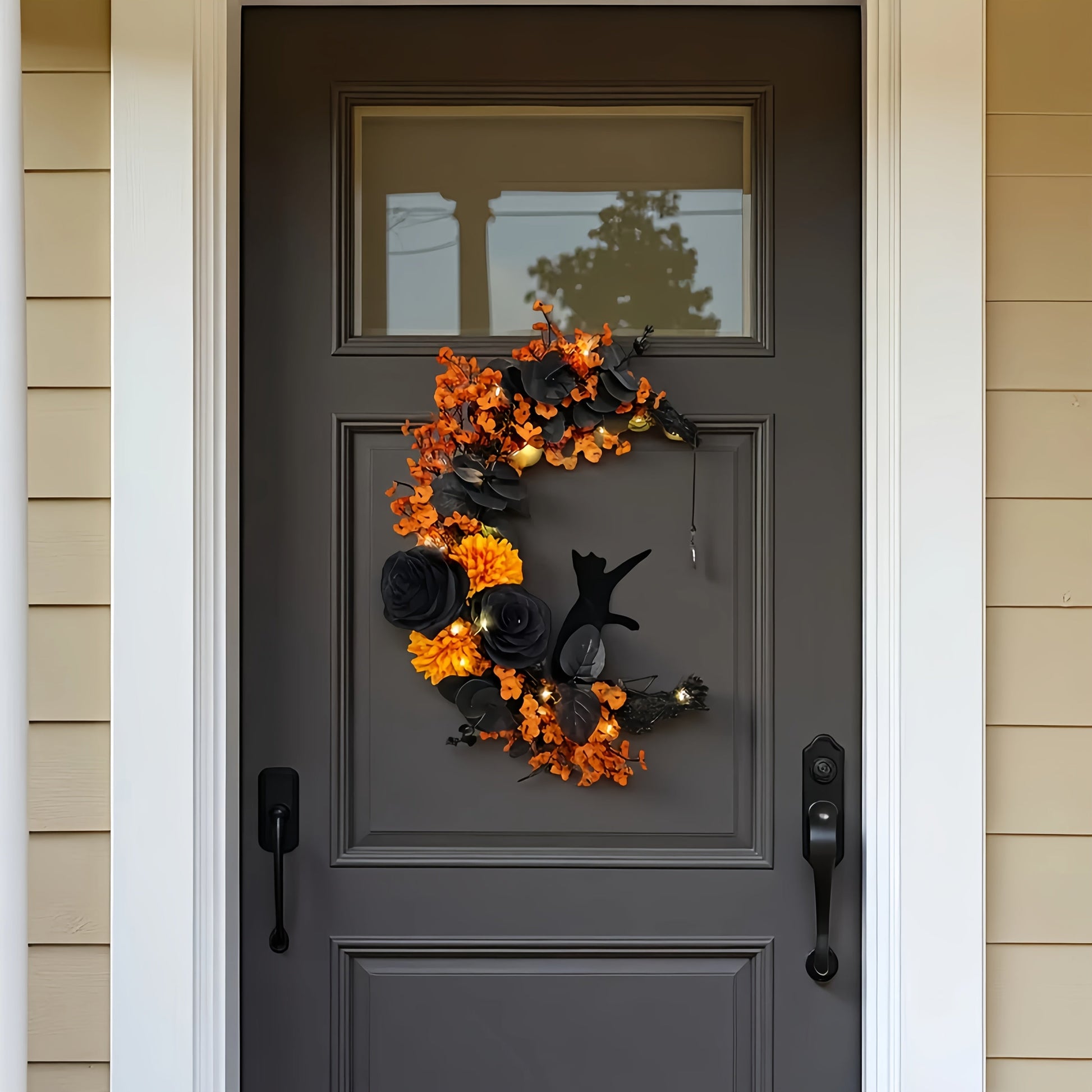 Gothic Halloween Moon Wreath Door Hanging-1